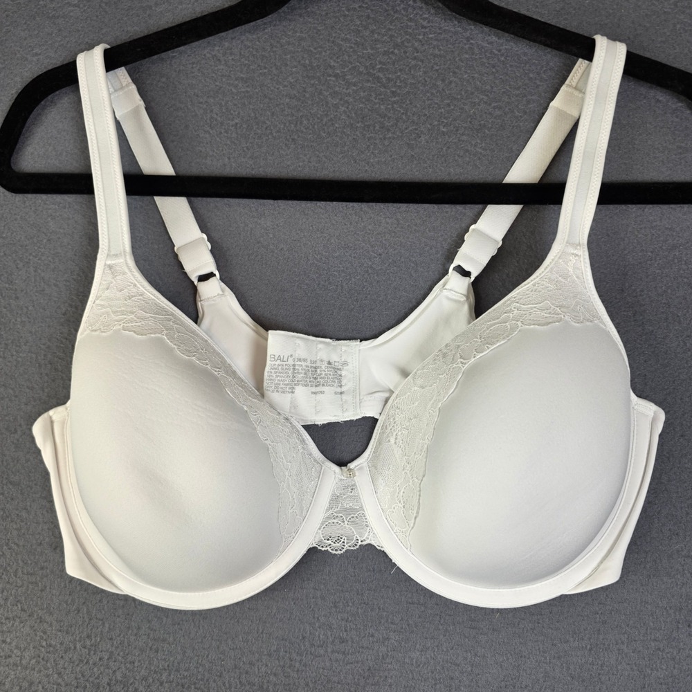 Bali Underwire Bra Women 38C White Lace Trim Comfort Support Lightly Padded